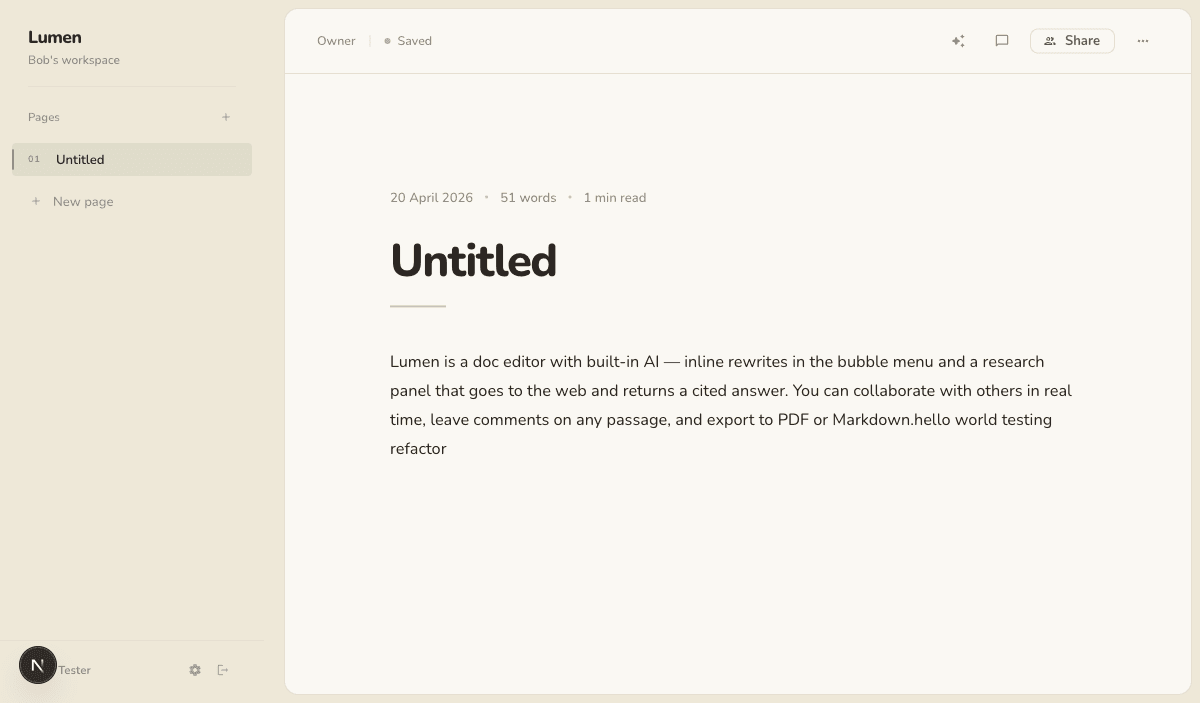 Lumen document editor with collaboration